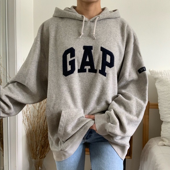 GAP Tops - Gap Fleece Gray and Navy Blue Sweatshirt Hoodie